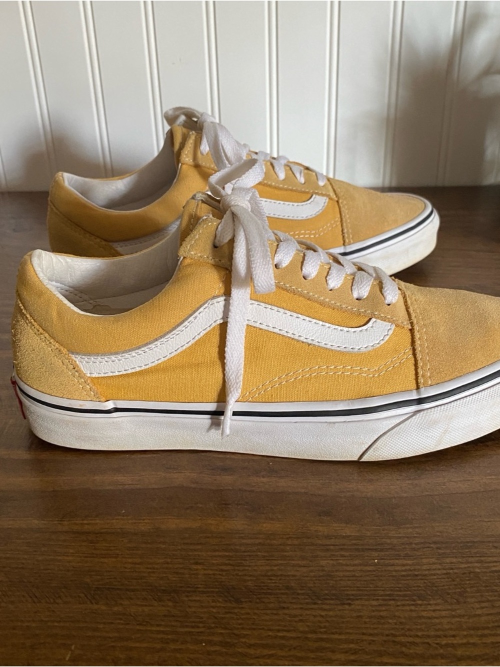 VANS - pale mustard yellow low top sneakers with white laces